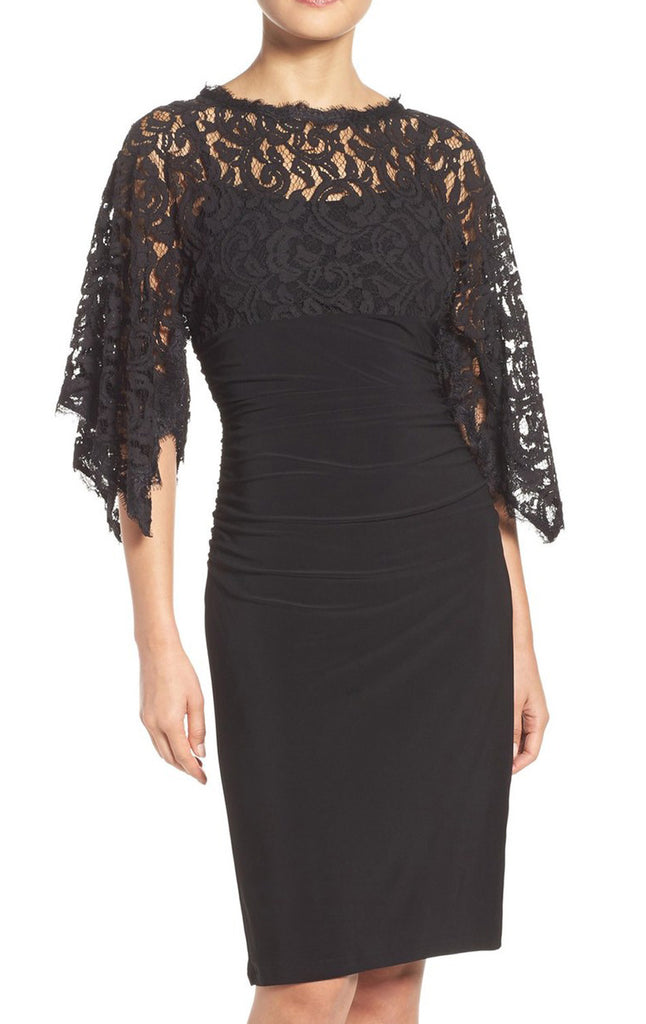 MACloth Half Sleeves Lace Jersey Cocktail Dress Black Formal Gown