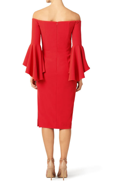 MACloth Off the Shoulder Midi Red Cocktail Dress Jersey  Formal Gown