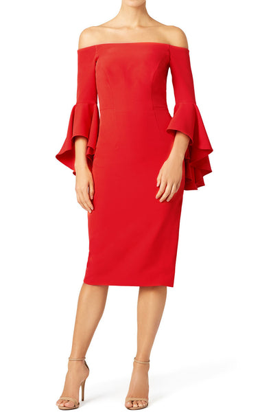 MACloth Off the Shoulder Midi Red Cocktail Dress Jersey  Formal Gown