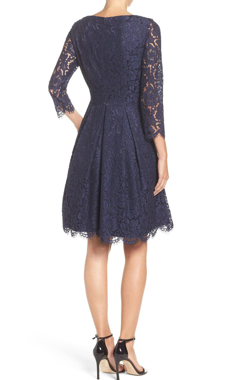 MACloth Half Sleeves V Neck Lace Dark Navy Cocktail Dress