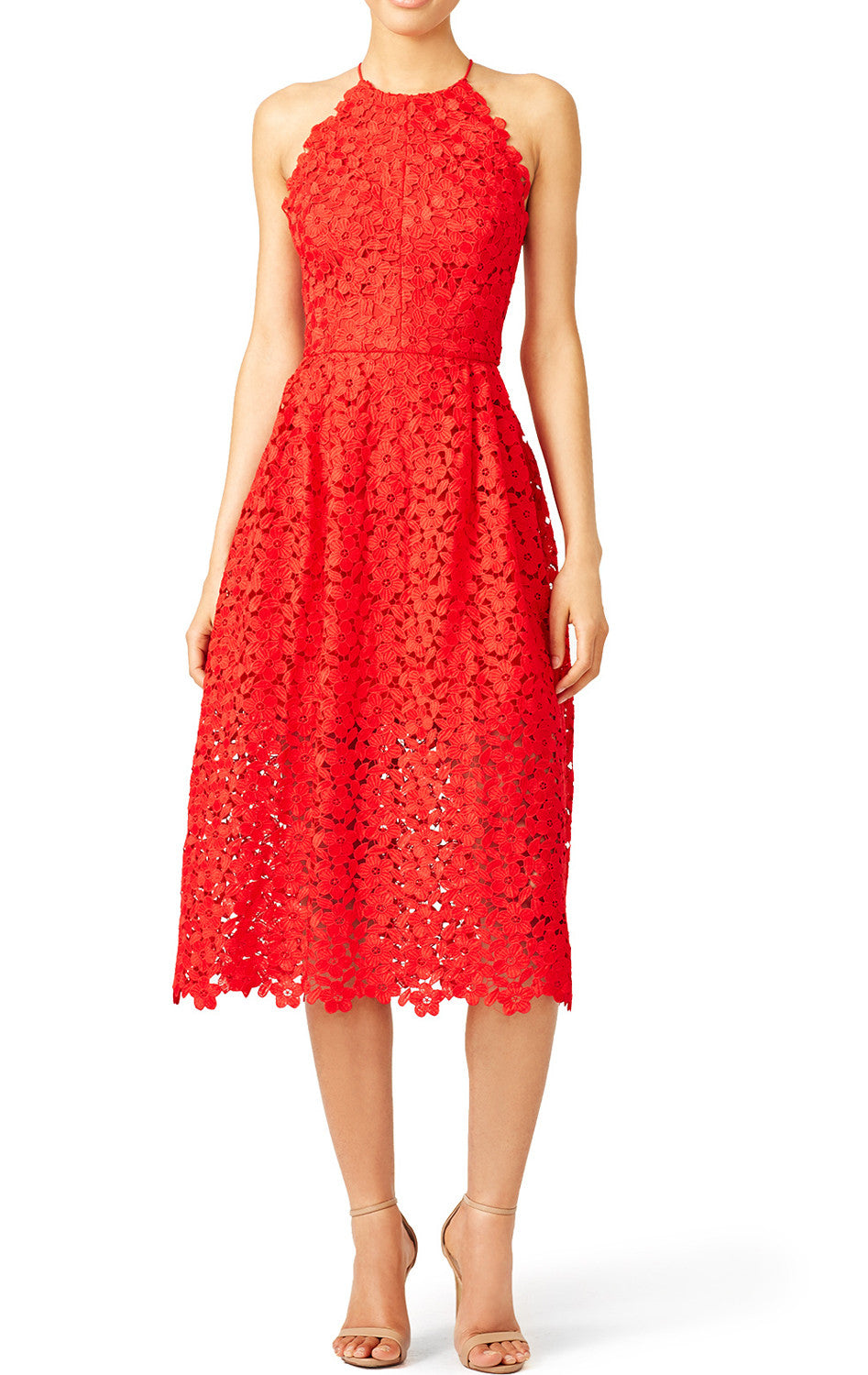 MACloth Träger V-Ausschnitt Spitze Teelänge Cocktailkleid Rotes Abendkleid