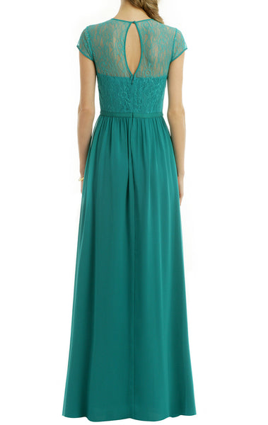 MACloth Cap Sleeves Lace Chiffon Long Evening Gown Turquoise Mother of the Brides Dress
