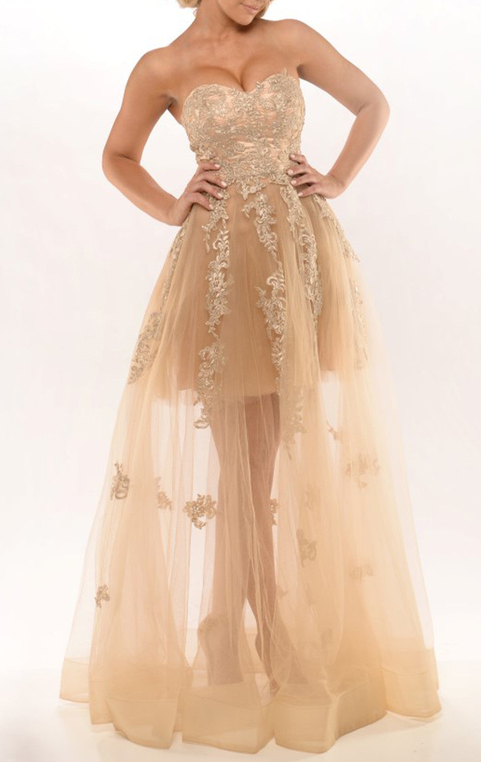 MACloth Off the shoulder Lace Tulle Prom Dress Sweetheart Formal Gown