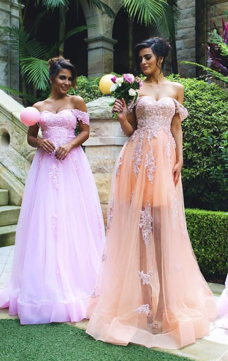 MACloth Off the shoulder Lace Tulle Prom Dress Sweetheart Formal Gown