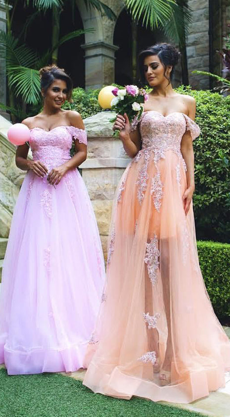 MACloth Off the shoulder Lace Tulle Prom Dress Sweetheart Formal Gown