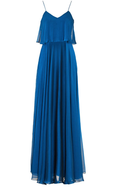 MACloth Spaghetti Straps Tiered Chiffon Long Bridesmaid Dress Simple Prom Gown