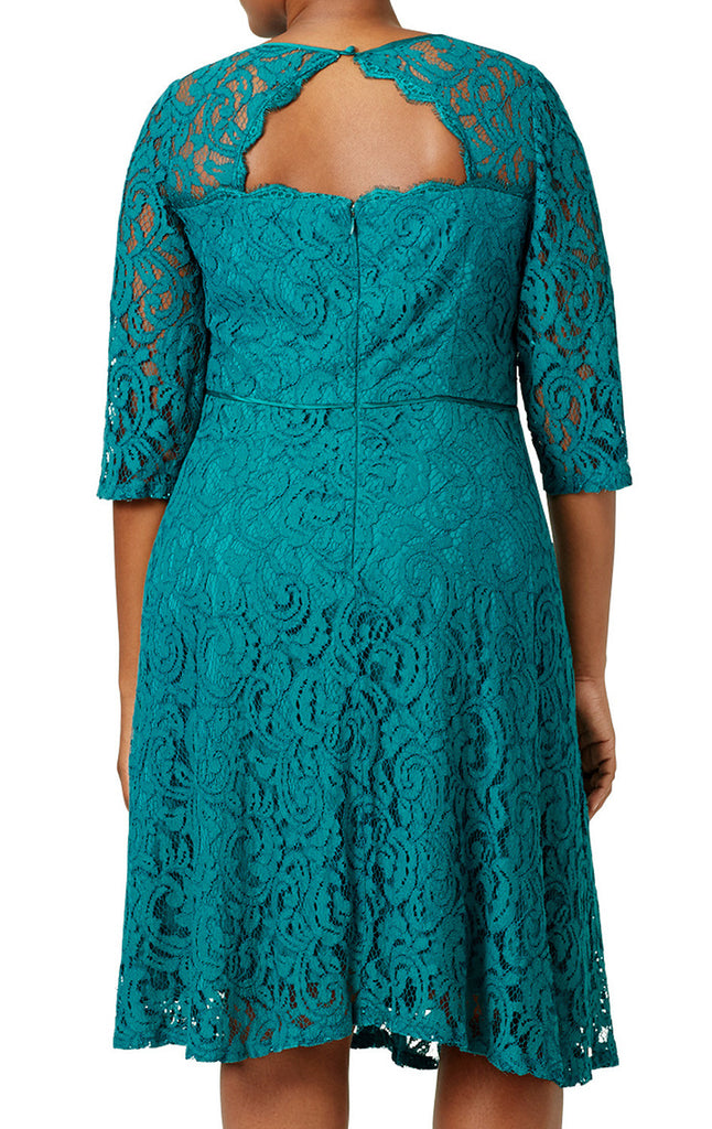 MACloth Half Sleeves Lace Turquoise Plus Size Cocktail Dress Midi Form