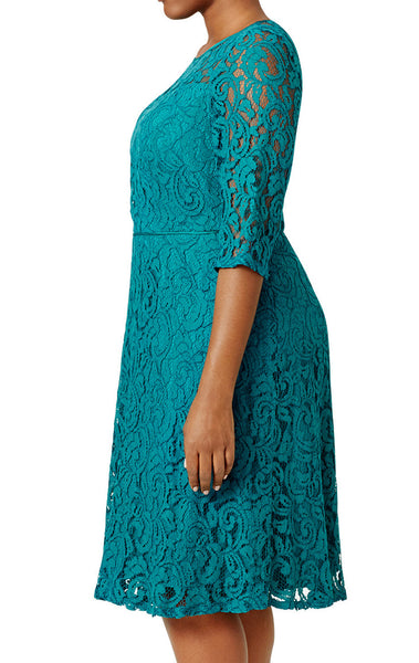 MACloth Half Sleeves Lace Turquoise Plus Size Cocktail Dress Midi Formal Gown
