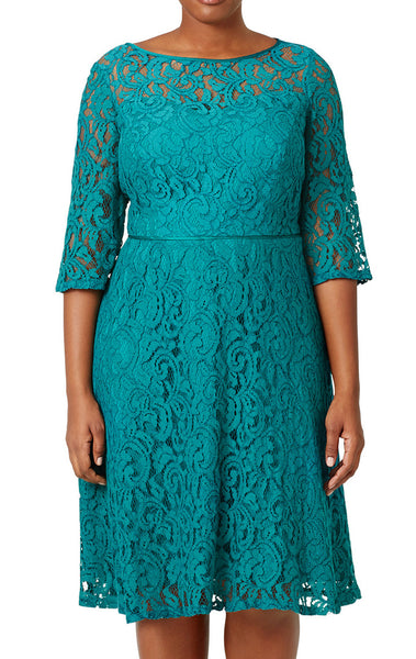 MACloth Half Sleeves Lace Turquoise Plus Size Cocktail Dress Midi Formal Gown