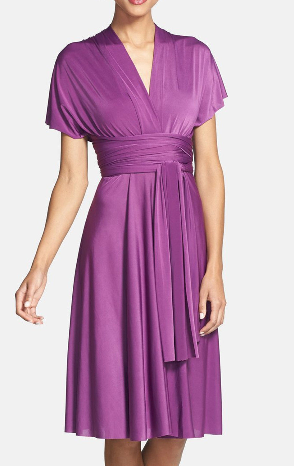 MACloth Convertible Wrap Tie Jersey Short Bridesmaid Dress Cocktail Formal Gown