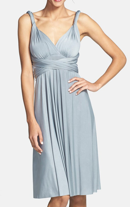 Vestido de dama de honor corto con lazo cruzado convertible de MACloth, vestido formal para cóctel