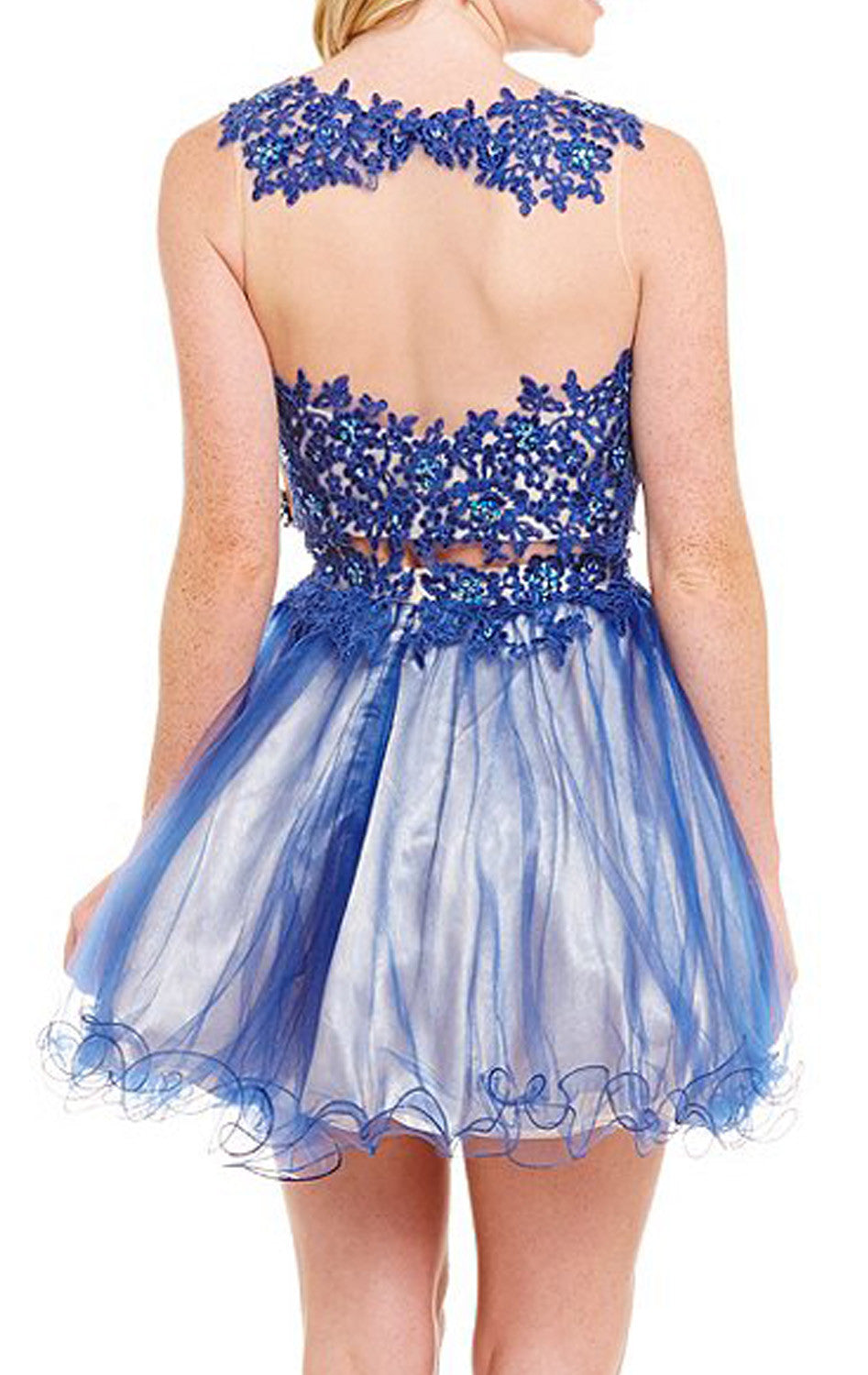 MACloth Straps Mini Prom Homecoming Dress Royal Blue Lace Formal Gown MACloth Straps Mini Prom Homecoming Dress Royal Blue Lace Formal Gown