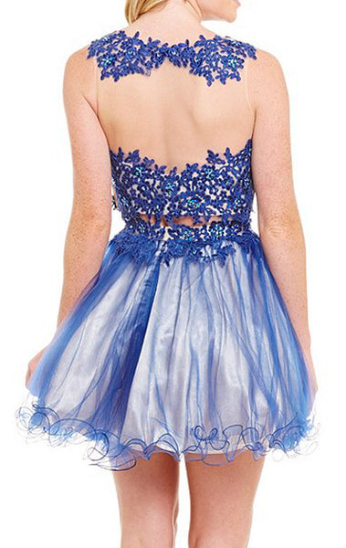 MACloth Straps Mini Prom Homecoming Dress Royal Blue Lace Formal Gown
