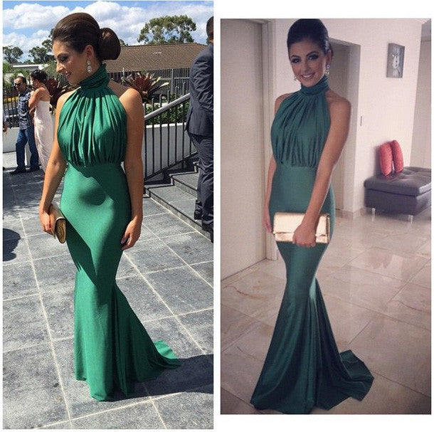 Vestido de fiesta de jersey con escote alto y espalda abierta, estilo sirena de MACloth, vestido formal sexy