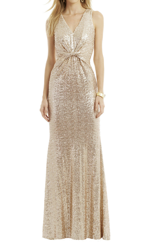 MACloth Meerjungfrau Träger Pailletten Langes Abendkleid Blush Einfaches Ballkleid