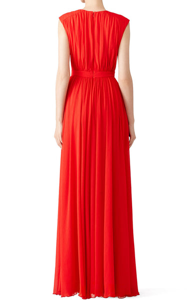 MACloth V Neck Red Chiffon Long Prom Dress Plus Size Formal Gown