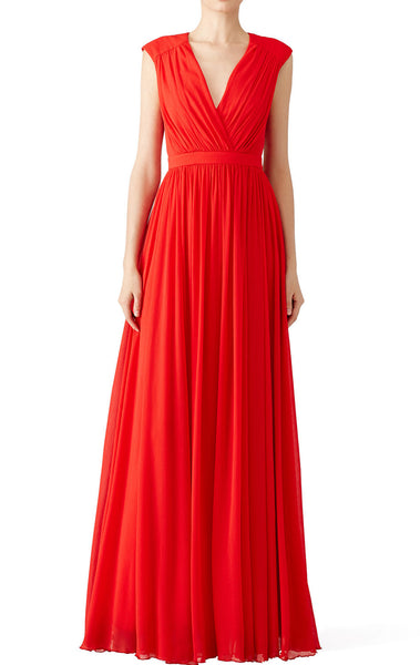 MACloth V Neck Red Chiffon Long Prom Dress Plus Size Formal Gown