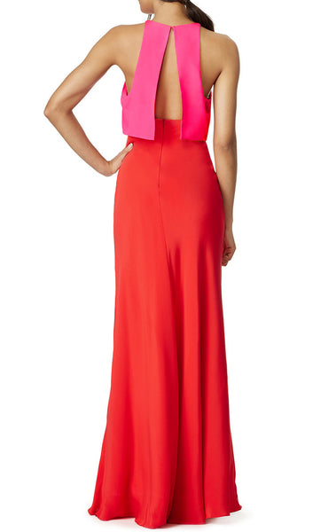 MACloth Two Piece Jersey Long Simple Prom Dress Red Fuchsia Formal Gown
