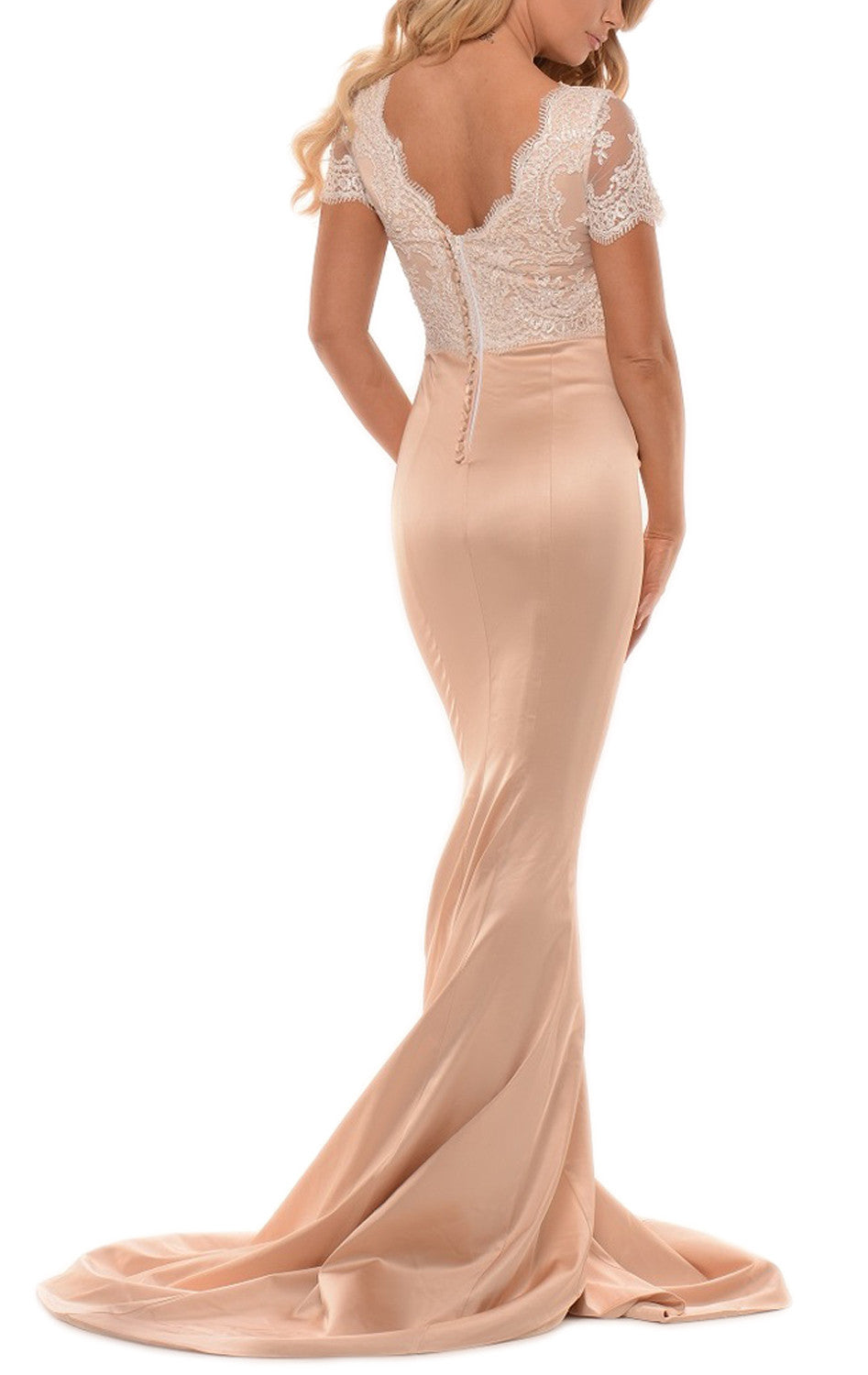 MACloth Meerjungfrau Flügelärmel Spitze Jersey Lavendel Ballkleid Sexy Abendkleid