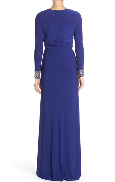 MACloth Long Sleeves Mother of the Brides Dress Royal Blue Jersey Formal Evening Gown