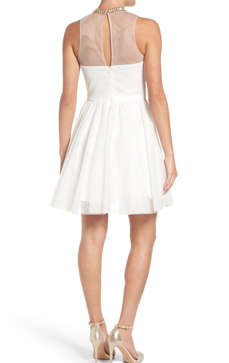 MACloth Ballkleid mit hohem Halsausschnitt, Kristalltüll, kurz, elfenbeinfarben, Cocktailkleid