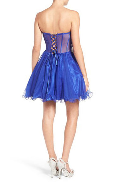 MACloth Strapless Sweetheart Tulle Mini Prom Dress Royal Blue Party Formal Gown