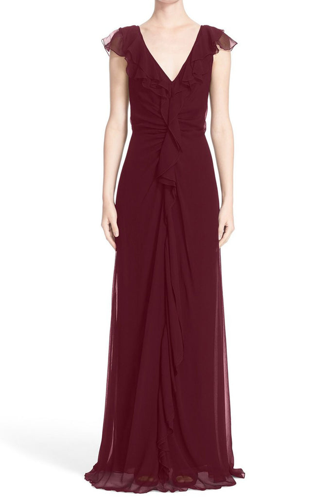MACloth Straps V Neck Simple Prom Dress Burgundy Formal Evening Gown
