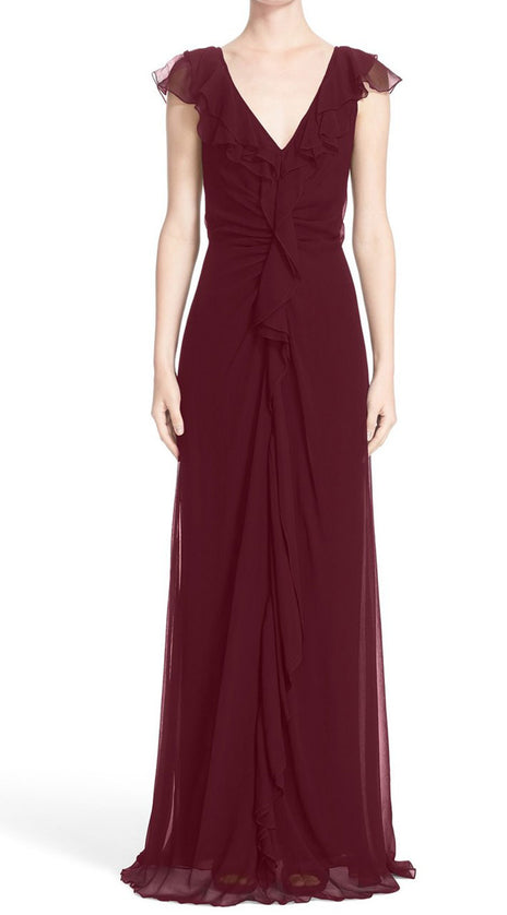 MACloth Straps V Neck Simple Prom Dress Burgundy Formal Evening Gown
