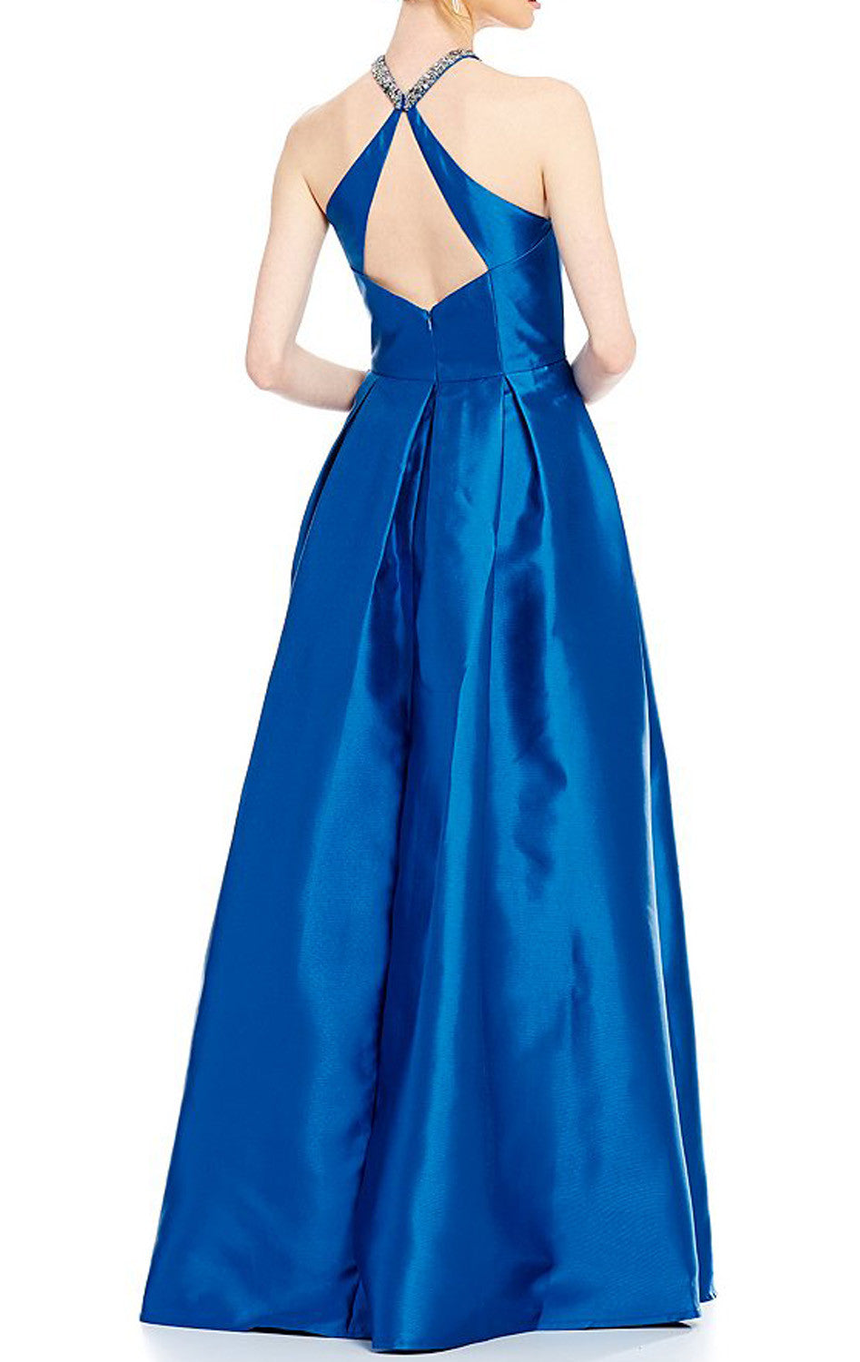 MACloth Neckholder Kristalle Satin Langes Ballkleid Königsblau Ballkleid