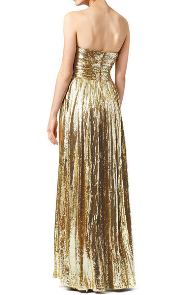 MACloth Strapless Sweetheart Long Sequin Prom Dress Gold Evening Formal Gown