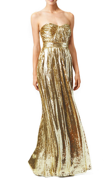 MACloth Strapless Sweetheart Long Sequin Prom Dress Gold Evening Formal Gown