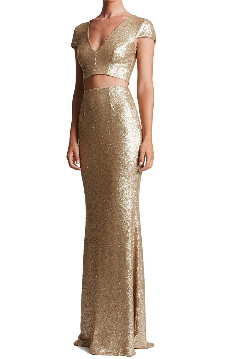 Vestido de fiesta de dos piezas con mangas cortas de MACloth, vestido de noche formal largo con lentejuelas