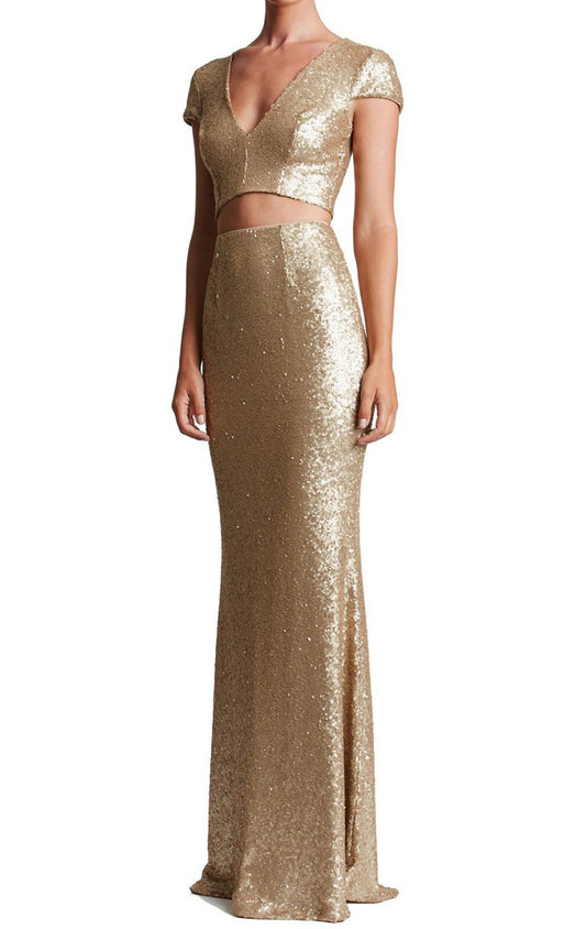 Vestido de fiesta de dos piezas con mangas cortas de MACloth, vestido de noche formal largo con lentejuelas