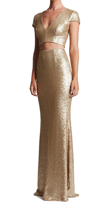 MACloth Cap Sleeve Two Piece Prom Dress long Sequin Formal Evening Gown