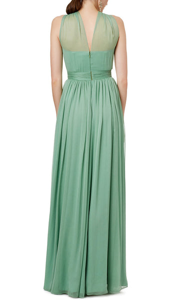 MACloth Halter Sexy Chiffon Long Prom Dress Sage Formal Party Dress