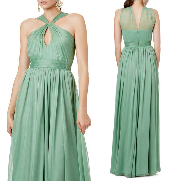 MACloth Halter Sexy Chiffon Long Prom Dress Sage Formal Party Dress