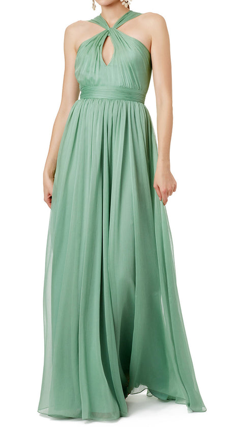 MACloth Halter Sexy Chiffon Long Prom Dress Sage Formal Party Dress