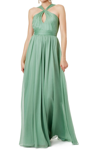 MACloth Halter Sexy Chiffon Long Prom Dress Sage Formal Party Dress