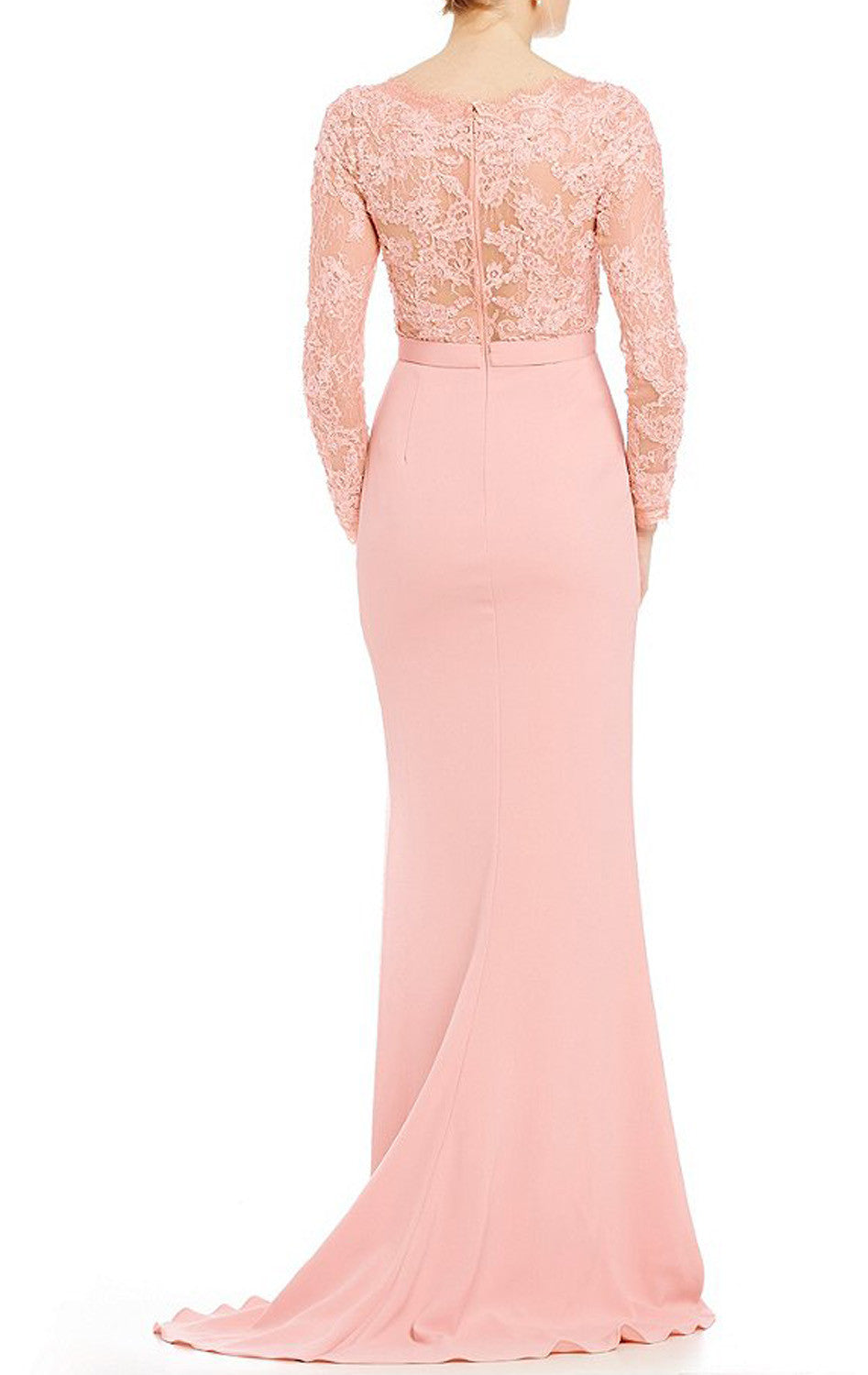 Vestido de noche de manga larga con corte sirena de MACloth en color rosa ruborizado para madre de la novia