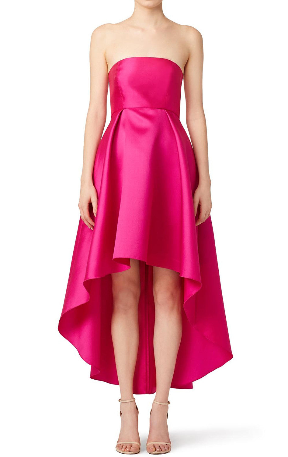 MACloth Trägerloses Satin Hi-lo Ballkleid Fuchsia Cocktailkleid