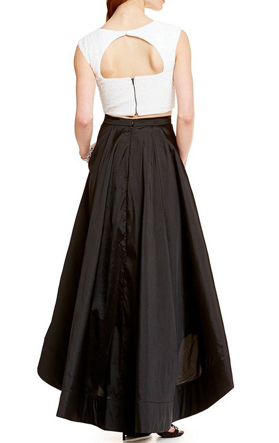 MACloth Cap Sleeve Two Piece Prom Dress White Sequin Cocktail Formal Gown