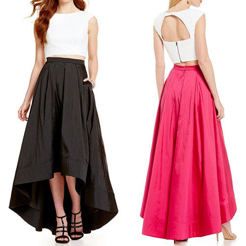 MACloth Cap Sleeve Two Piece Prom Dress White Sequin Cocktail Formal Gown