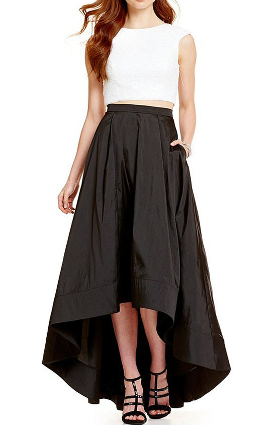 Vestido de fiesta de dos piezas con mangas cortas de MACloth, vestido formal de cóctel con lentejuelas blancas