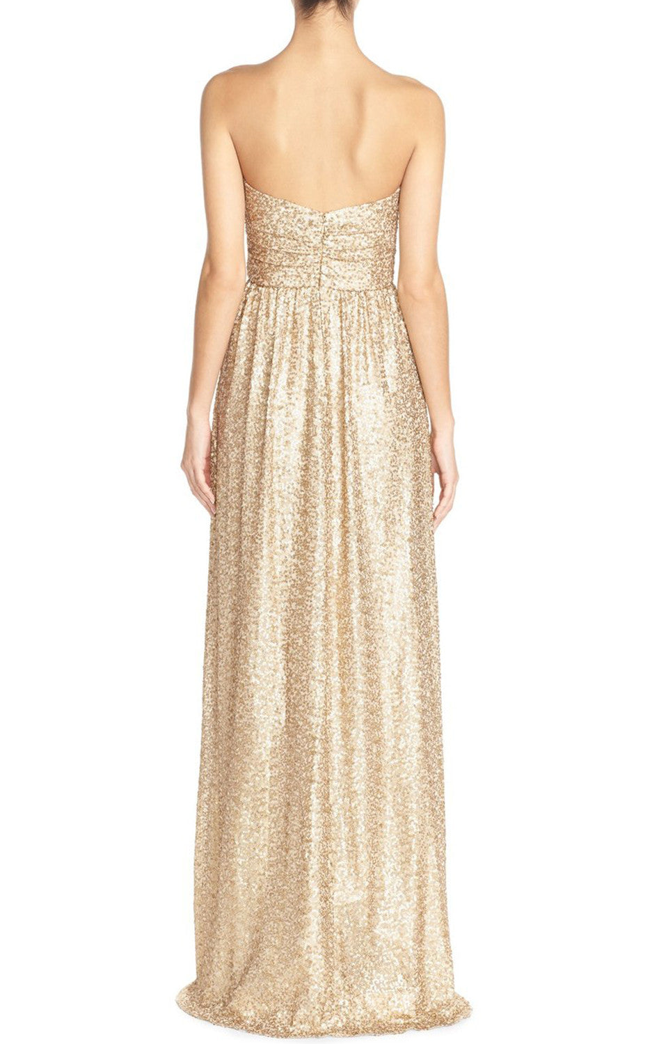 MACloth Trägerloses Sweetheart Pailletten Langes Brautjungfernkleid Gold Abendkleid