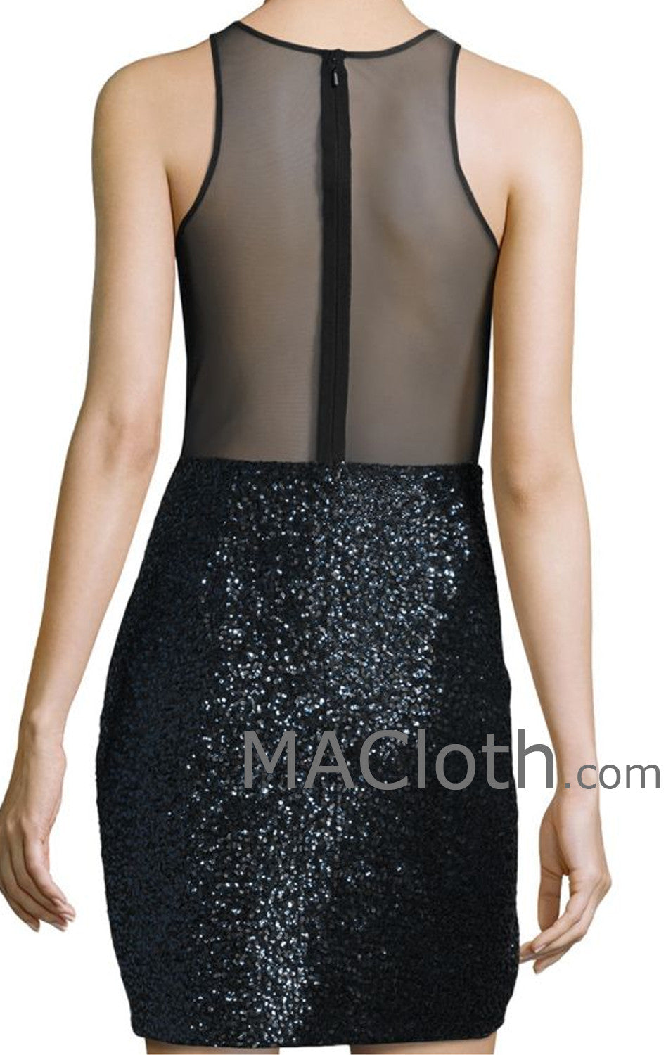 MACloth Damen Träger Cut Out Pailletten Schwarz Mini Cocktailkleid Formales Abendkleid