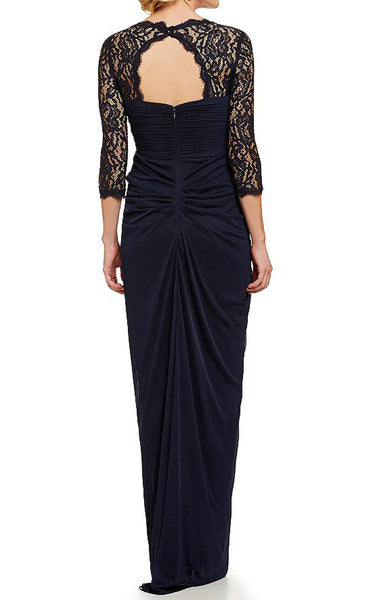 MACloth Half Sleeves Mother of the Brides Dress Dark Navy Evening Gown