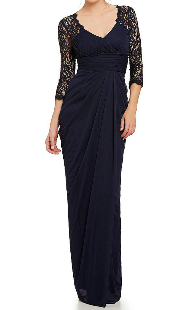MACloth Half Sleeves Mother of the Brides Dress Dark Navy Evening Gown