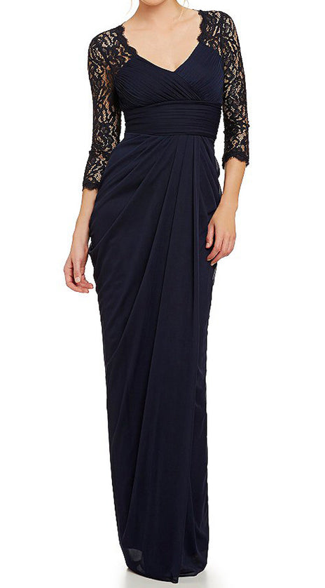 MACloth Half Sleeves Mother of the Brides Dress Dark Navy Evening Gown