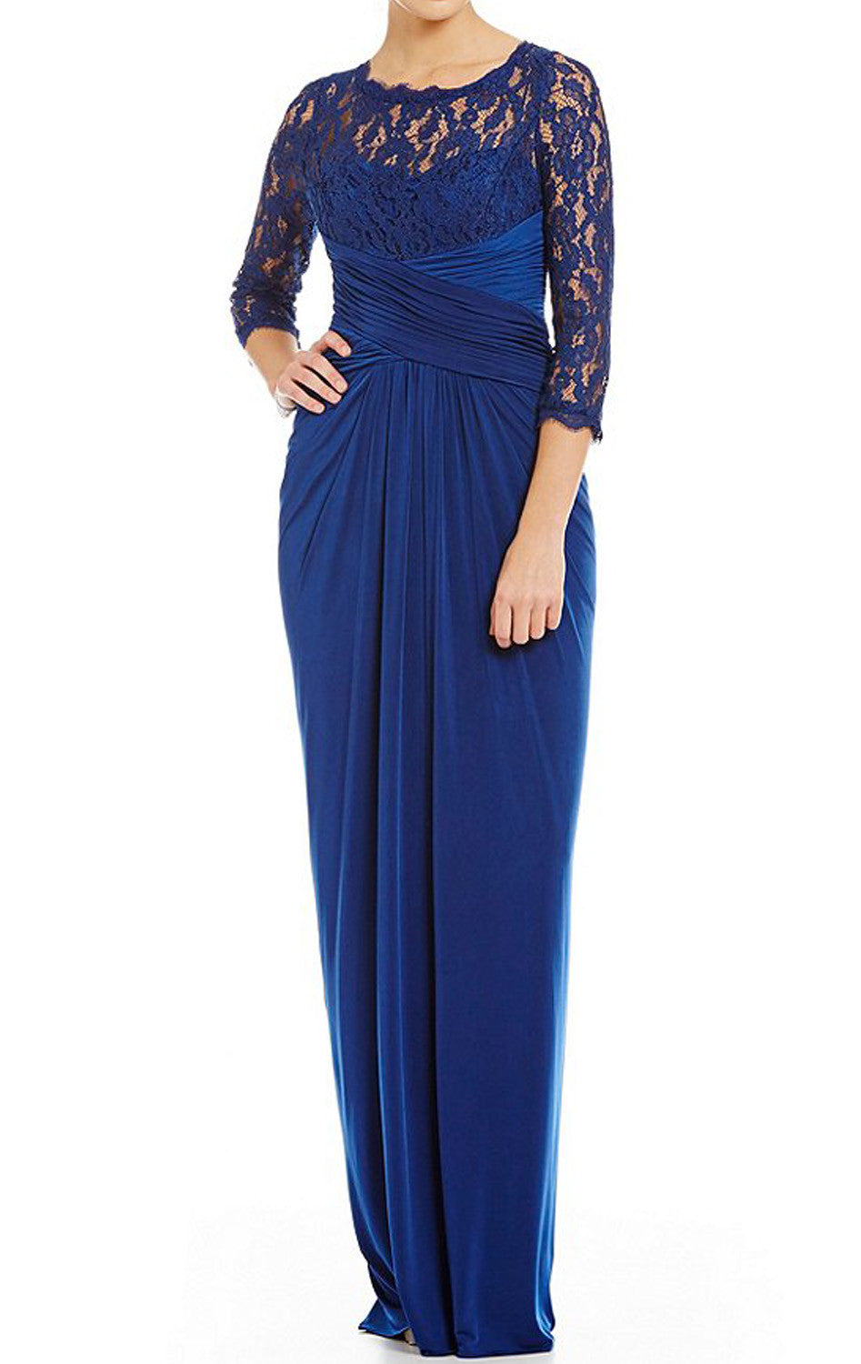 Vestido de noche de gasa con encaje y mangas 3/4 de MACloth, vestido azul real para madre de la novia