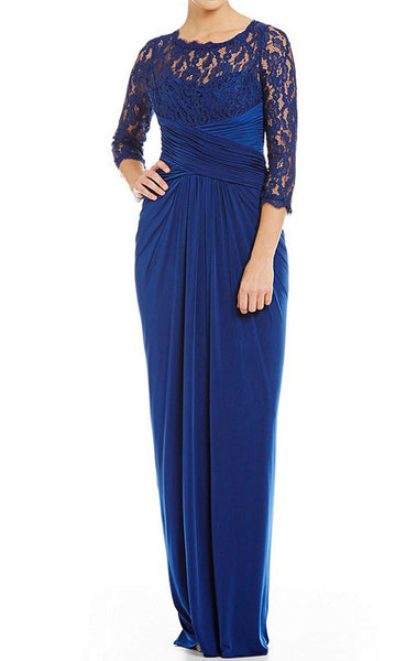 MACloth 3/4 Sleeves Lace Chiffon Evening Gown Royal Blue Mother of the Brides Dress